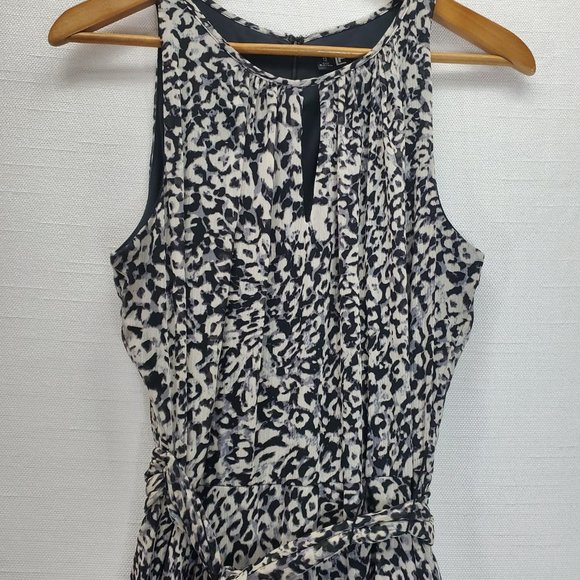 Leslie Fay Flowy Midi Dress Womens Sz 12 Sleeveless Key Hole Animal Print - Picture 2 of 13